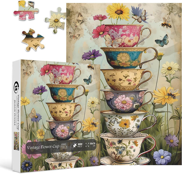 PPuzzling Vintage Flower Cup Puzzle for Adults 1000 Pieces, Nature Challenging Spring Floral