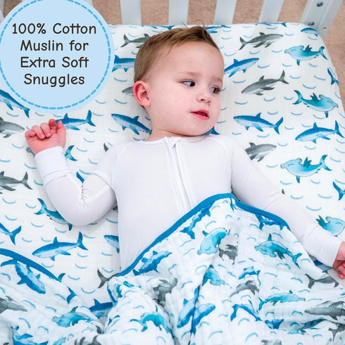 100% 47 47 Inches, 6 LollyBanks Baby Quilt Blanket, Organic Cotton Muslin Blankets for Boys, Large x Layers Soft