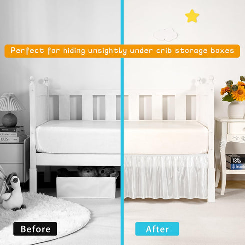 52" 28" 14" White Satin Crib Bed Skirt, x with Drop Silky Soft Baby Crib Skirt for Baby Girls or Boys, Fit for Standard