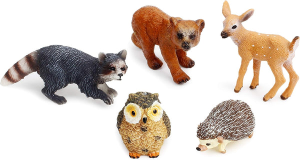 Forest Animal Figures Cake Toppers - Woodland Creatures Toy Figurines Set (5pcs Forest Animals)