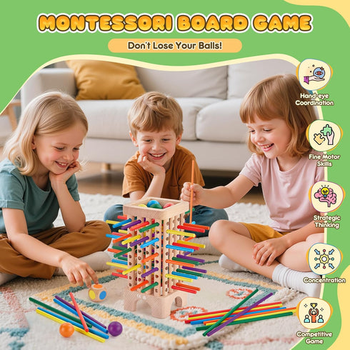 WhimsiPlay 42 3 4 5 6 Counting, 3 Montessori Game Wooden Board Games, Colorful Sticks Dice Game Math Learning Toys