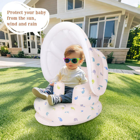 3 AirSwim Inflatable Baby Seat with Detachable Canopy and Built-in Pump, Inflatable Baby Chair for Babies Months