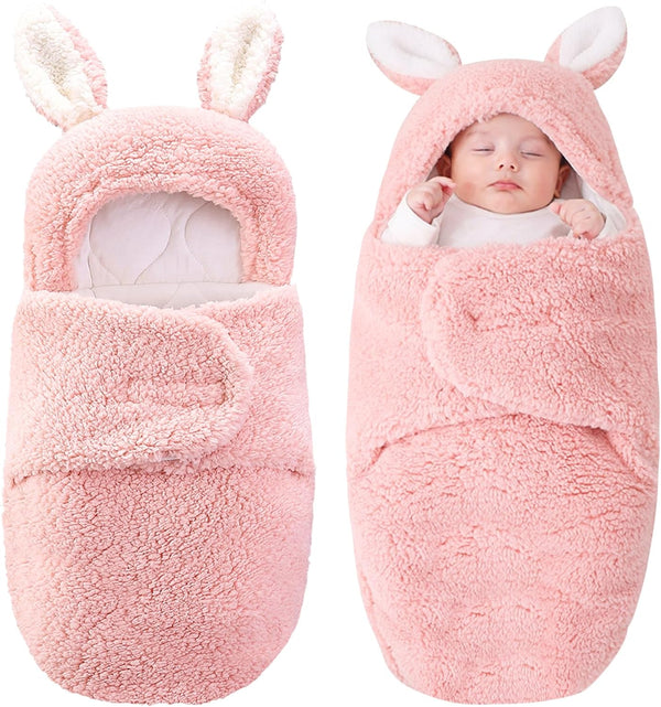 Yoolhamy Baby Swaddle Blanket Newborn Receiving Blanket with Cute Rabbit Ears Soft Plush