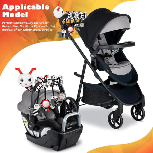 0-6 4 Car Seat Toys for Babies, Months Stroller Activity Black White Baby Spiral Plush Toys Newborn High Contrast