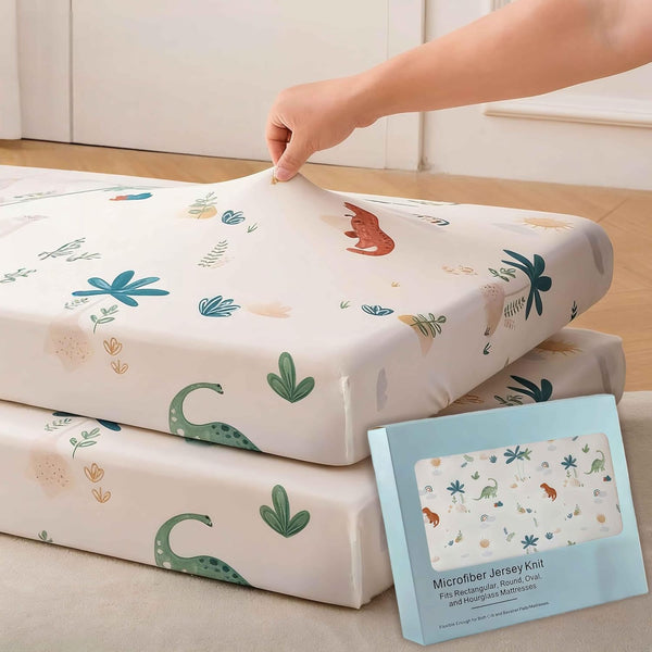 SDY Jersey Dinosaur Crib Sheets for Baby Boys and Girls,52x28x8, 2 Pack,