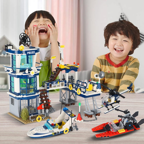 City Police Station STEM Building Set, Compatible with Lego Military Helicopter, Boats, Swat Team, 565 PCS Best Gift