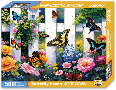 500 Springbok Butterfly Haven Piece Jigsaw Puzzle for Adults - Colorful Butterfly Garden - Unique Cut Pieces - Made