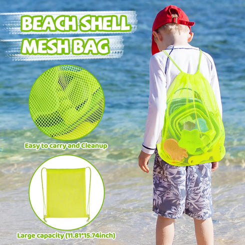 Set 2 3+(22 Beach Sand Toys Includes Collapsible Buckets Big Size Sand Shovels, Rake, Animal Sand Molds Toys with Mesh