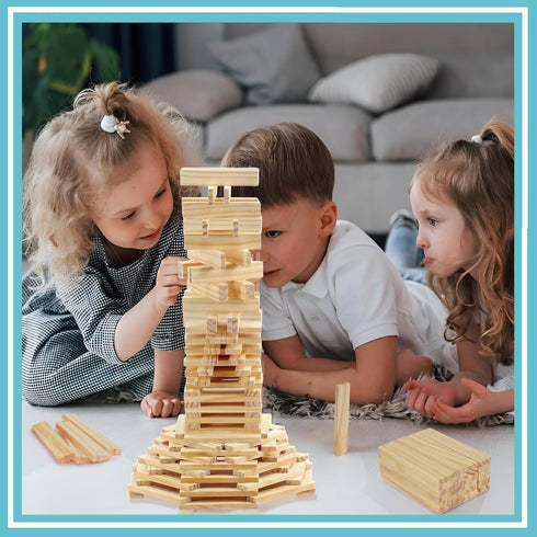 Set 200-Piece Wooden Building Blocks - Plank Block Construction Toys, STEM Educational Wood Toy for Kids and Toddlers
