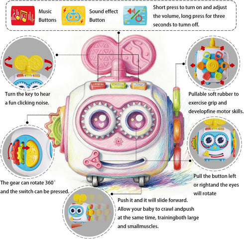 MoraBaby 1+ 1-3 6-in-1 Tummy Toys for Year Old Girl, Musical Busy Cube for Toddlers year old, Montessori Activity Cube
