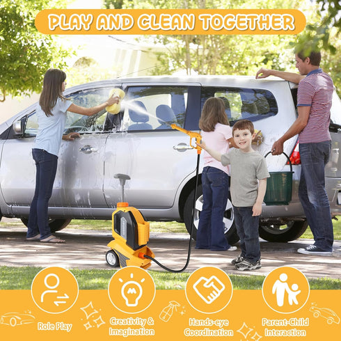 deAO Kids Clean Car Wash Toy,Car Washer with Scraper Sponge Towel,Rag,Toddler Pretend Play Tools Role Playing Toy