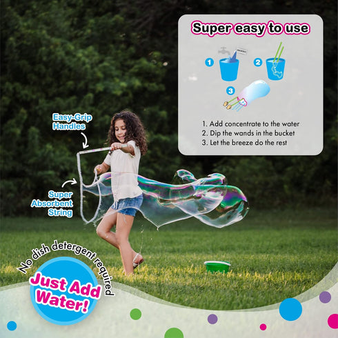 WOWMAZING Giant Bubble Kit: Unicorn - Includes Wand, 2 Big Bubble Concentrate Pouches, Outdoor Toy