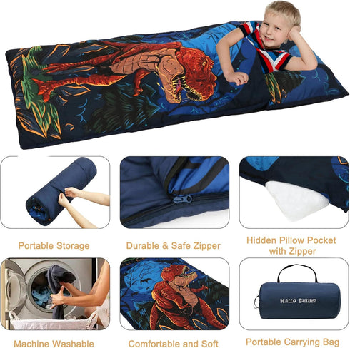 Kids Sleeping Bag, Dinosaur/Space Astronaut Slumber Bag with Removable Pillow for Boys and Girls