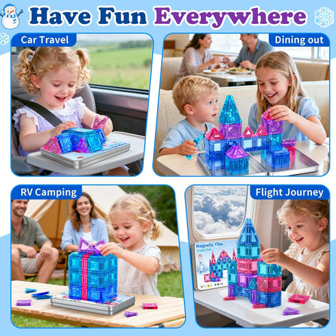 Set 40PCS 3 4-5 6-8, Mini Magnetic Tiles Travel with Iron Box Princess Castle Pretend Girl Play Toys Age Educational
