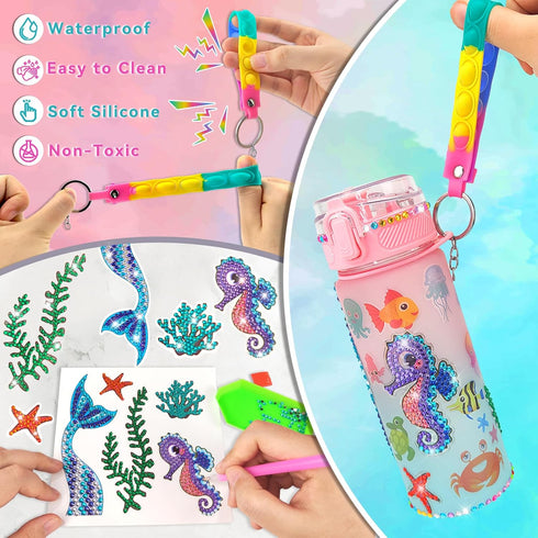 Decorate Your Own Water Bottle Kits for Girls Age 4-10, Mermaid Gem Diamond Painting Crafts, Fun Gifts