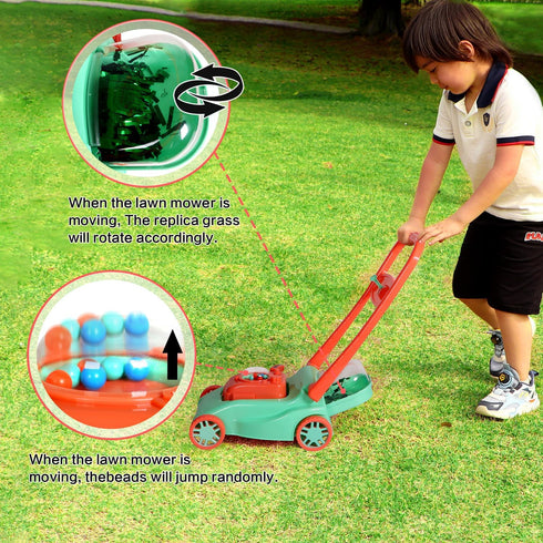 Kids Lawn Mower, No Batteries Required Toddler Lawn Mower with Realistic Grass-Cutting Action and Sounds for Outdoor