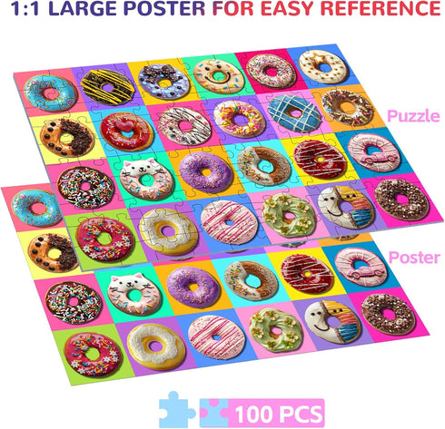 Puzzles for Kids Ages 4-10 - Colorful Donuts 100 Piece Puzzle - Educational Toys Gifts