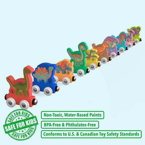 Set Counting ORBRIUM Wooden Train Magnetic Dinosaur Trains Montessori STEM Toys Number Shapes Colors Dice Game Mat Bag