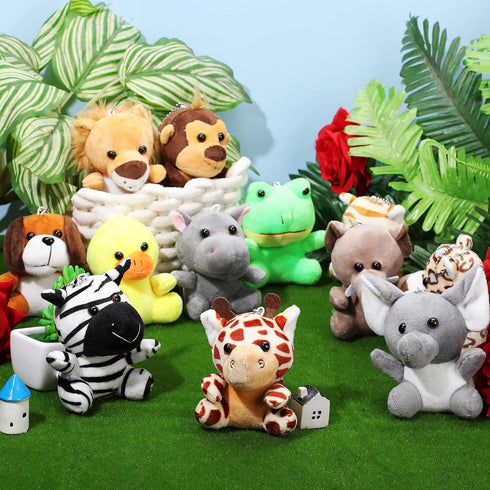 12pcs 3.9 Inch Skylety Mini Safari Stuff Animal Cute Jungle Stuffed Animal Lion Rabbit Owl Hedgehog Monkey Tiger Zebra