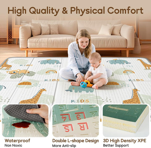 79x71 Tummy Foldable Baby Play Mat for Floor, PIGLOG Extra Large Crawiling Play Mat for Babies, Waterproof & Portable