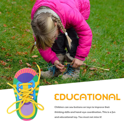 NUOBESTY Shoelace Threading Teaching Toys, Learn to Tie Shoelaces Toy for Kids, Fine Motor Skills Educational Toys