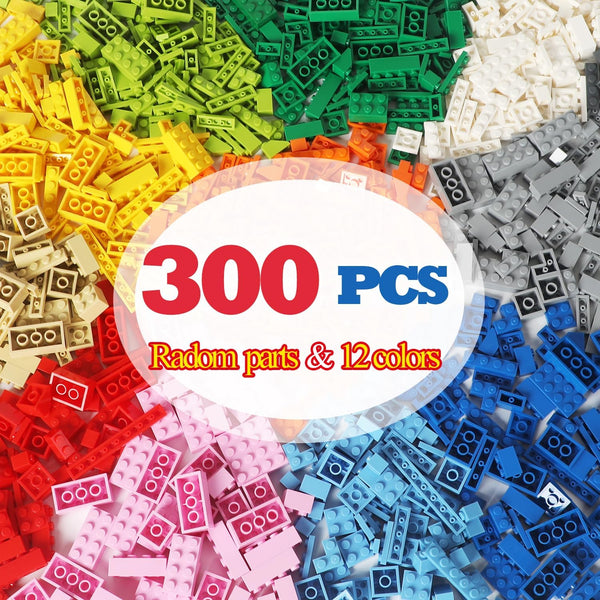 Building Bricks Compatible with Lego Classic, 300 Pieces Basic Bulk Building Blocks in Random Color and Mixed Shape
