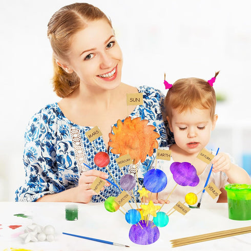 100 Pieces Solar System Model Foam Ball Kit, Includes Polystyrene Balls, Toothpick Flags, and Brushes