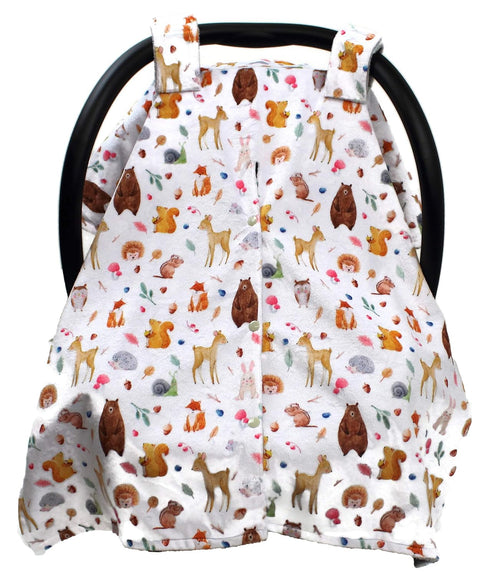 Dear Baby Gear Deluxe Car Seat Canopy - Infant Cover for Car Seats - Dainty Forest Animals, Light Gray