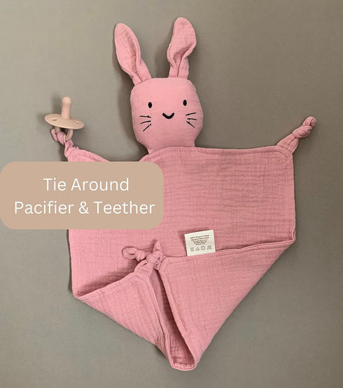 Leyl&Ari Organic Muslin Lovey Blanket | Cotton Bunny Security Blanket for Boys and Girls (Dusty Rose)