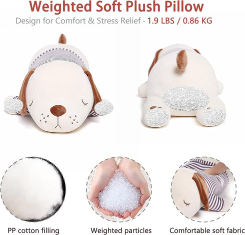 Niuniu Daddy 15" Plush Puppy Weighted Stuffed Animal | Soft Plush Toy Dog, Cute Cuddle Hugging Pillow