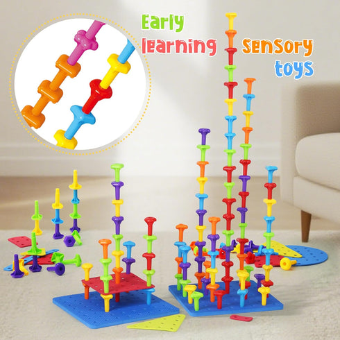 Set 101Pcs 3-6 Ggiibro Peg Board Toy DIY Building Stacking Toys for Kids Years Old,STEM Educational Kids Toy for Brain