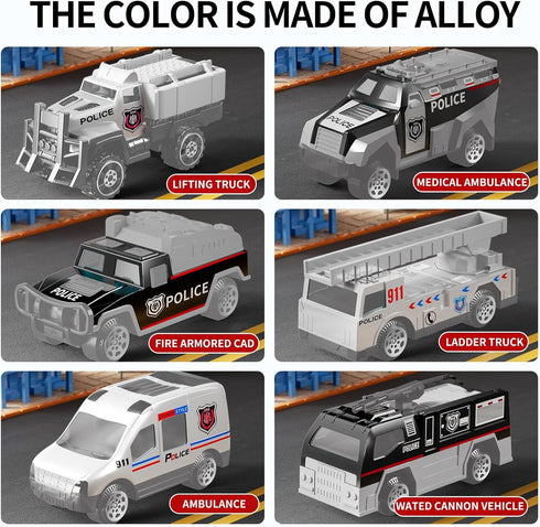 NIPLOOOW Set Set 3 4 5 6 3-4 3-9 Police Trucks Toy with Play Mat, Carrier Truck Play Vehicles for Years Old Boys Kids