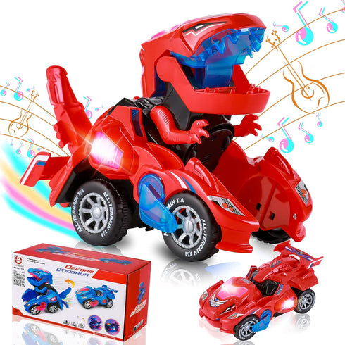 Dinosaur Toys for Kids 3-5, Transforming Dinosaur Car Toy with Light Music for Toddlers 1-5 Years Old Boys and Girls