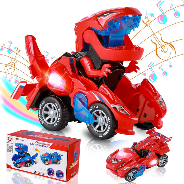 Dinosaur Toys for Kids 3-5, Transforming Dinosaur Car Toy with Light Music for Toddlers 1-5 Years Old Boys and Girls