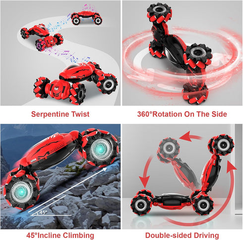 RC Car Toys for Boys Girls 6-12, Gesture Sensing Stunt Car with Lights Music, 2.4GHz 4WD Hand Remote Control 360°