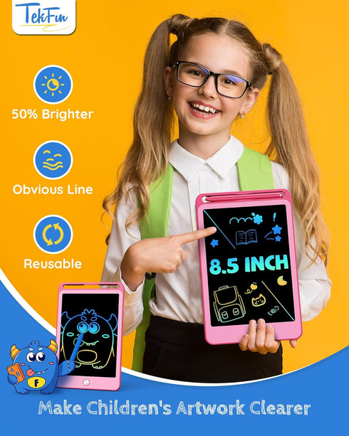 TEKFUN 2 Pack LCD Writing Tablet for Kids, 8.5 Inch Blue+Pink Doodle Board with Lanyard, Educational Toddler Toys