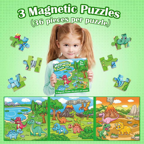 Magnetic Puzzles for Toddlers 3-5, 36 Pieces Dinosaur Toys, Learning Educational Games