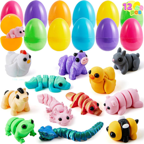 12Pcs 3D 8+) JOYIN Prefilled Easter Eggs with Mini Animals, Magic Toy, Easter Basket Stuffers for Boys & Girls, Easter