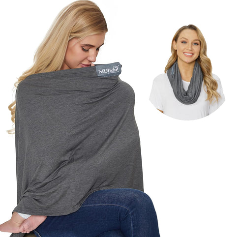 NeoTech Care Baby Nursing Cover Breastfeeding Scarf, Soft Fabric in Gray