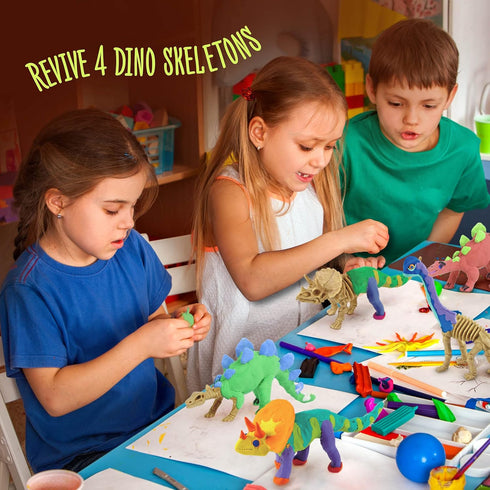 Dino Models Clay Craft Kit - Build 4 Dinos with Air Dry Magic Modeling Clay for Kids Ages 3-8, Perfect Easter Gift