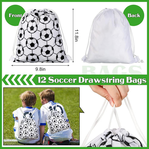 48 Pcs Soccer Party Favors Supplies, 12 Soccer Silicone Bracelets, 12 Drawstring Treat Bags, 12 Mini Stress Balls, 12