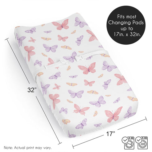 Sweet Jojo Designs Pink and Purple Shabby Chic Butterfly Girl Baby Changing Pad Cover Sheet Infant Newborn Diaper Table