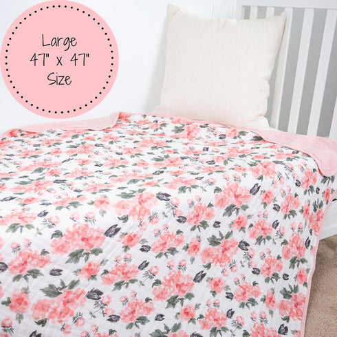 100% 6 47"x 47" LollyBanks Muslin Baby Blanket Cotton, Muslin Quilt Lightweight, Layers Soft Blanket for Girls, Toddler