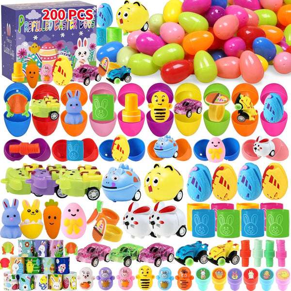 TOAPER 200PCS Pre-Filled Easter Eggs with Toys, Easter Basket Fillers, Easter Egg Hunt
