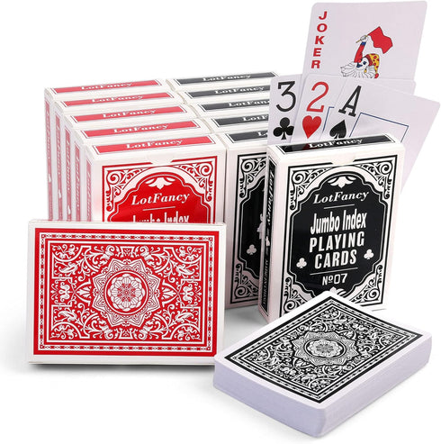 LotFancy Playing Cards - Jumbo Index, 12 Decks (6 Black 6 Red), Large Print, Poker Size for Various Card Games