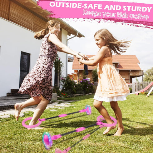 Ankle Skip Ball for Kids, Foldable Skip it with Colorful Flash Wheel, Outside Toys for Girls & Boys Age 5-10 (Pink)