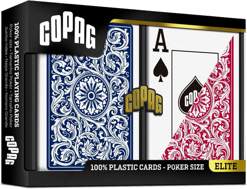 Copag 1546 Design 100% Plastic Playing Cards, Poker Size, Red/Blue, Jumbo Index, 1 Set