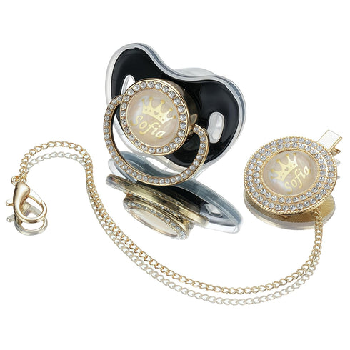 Sparkling Bling Custom Baby Pacifiers and Clips,Holder Kit with Name Personalized with