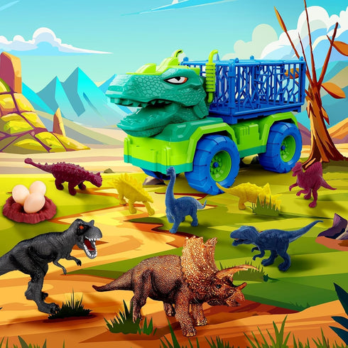 MindPal 19 1 3-5 5-7, Set 3 8 3 4 5 6 7 in Dinosaur Toys for Kids Dinosaur Truck for Toddlers with Pull Back Cars, Dino