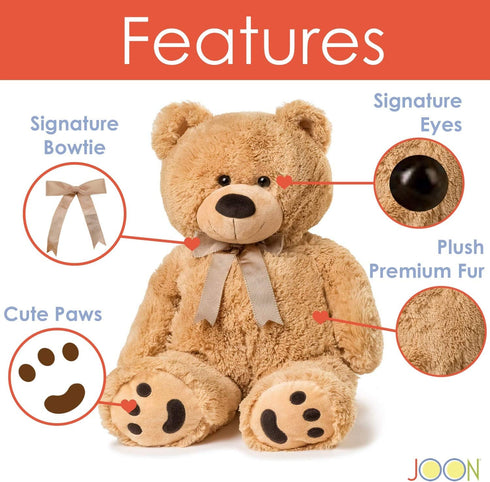 JOON Big Teddy Bear - Fluffy Fur, 28 Inches, Tan, Huggable & Lovable Joy, Ideal Gift for Baby Showers, Ribbon & Bow